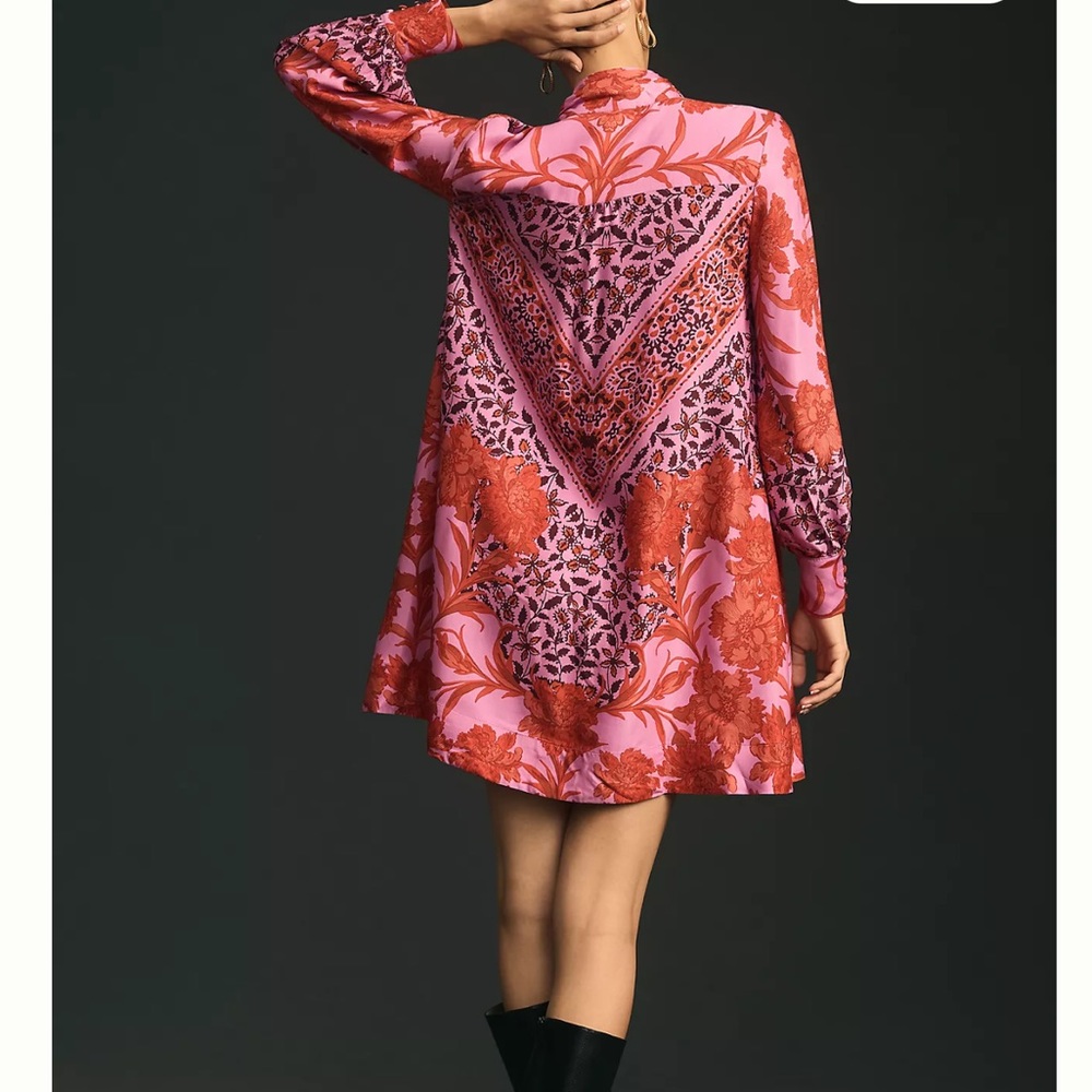 Anthropologie x Maeve Printed Tie Neck Mini Dress - Picture 3 of 9